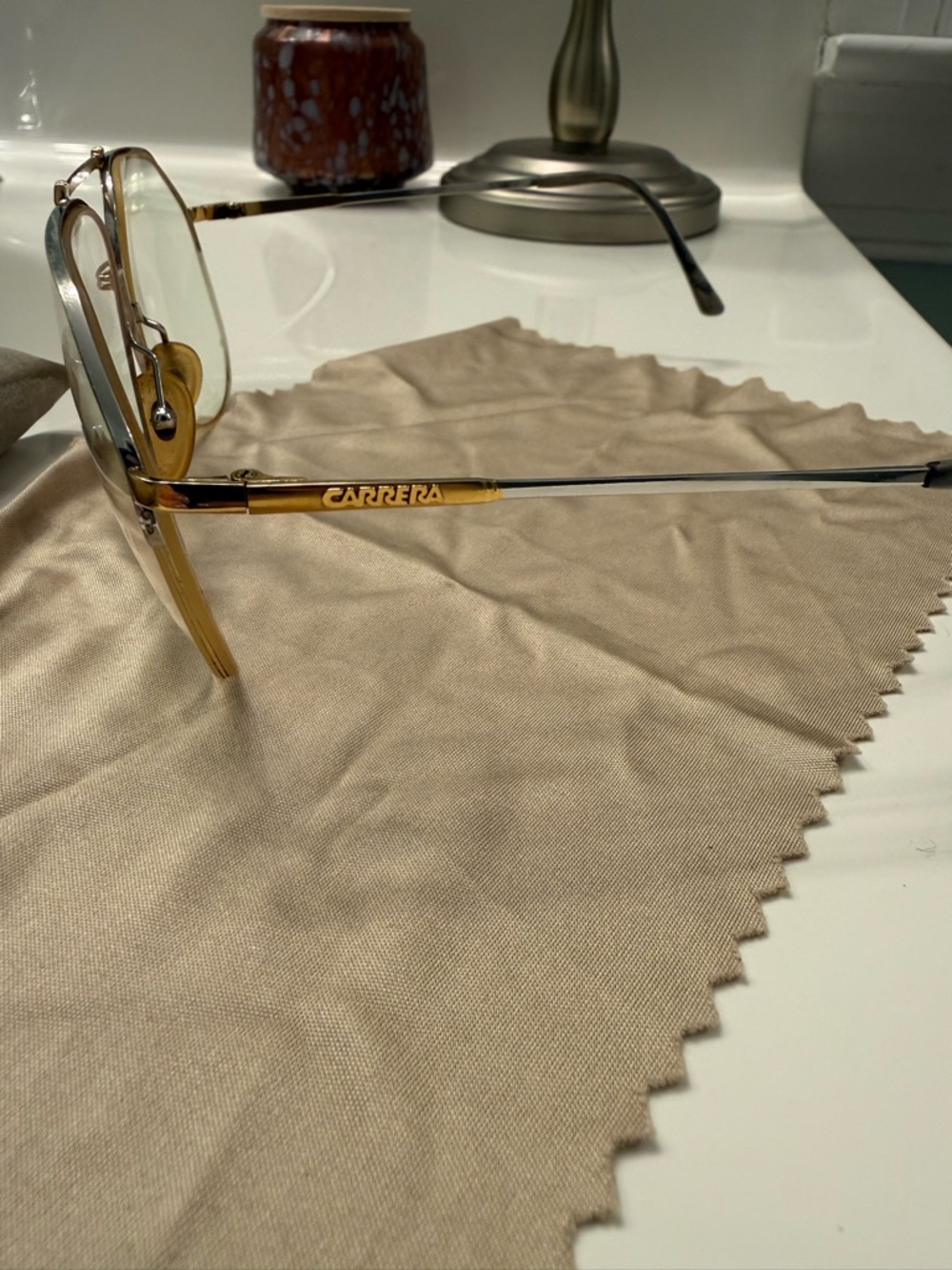 Vintage Porsche Carrera Gold Rimless Pilot Glasses with Amber Nose Pads - Picture 6 of 9